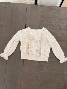 GAP Cream Ruffle Cable Knit Scoop Sweater